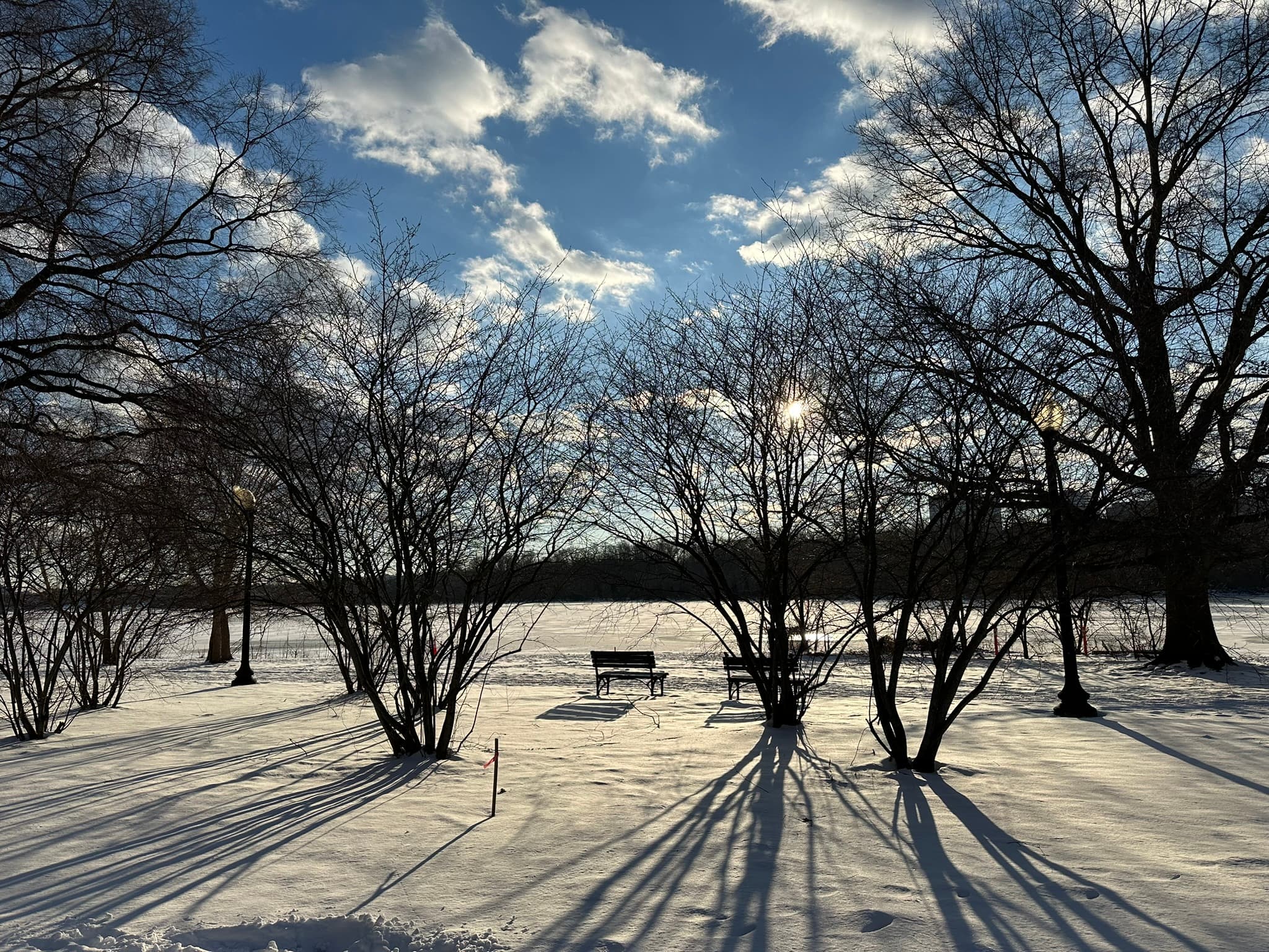 Shadows over a snowy riverbed by Carlo Mahfouz